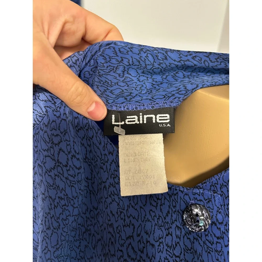 Vintage Laine USA Blue Jacquard Peplum Blouse and Midi Skirt Set 10